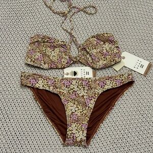 NWT Billabong Ready For Sun Brown Floral Bikini Set - Size Medium